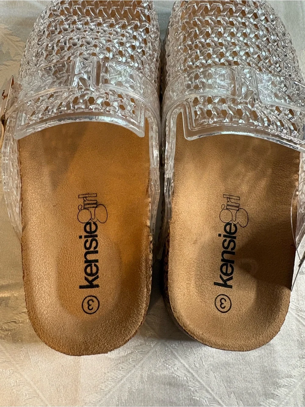 Kensie Clear Textured Jelly Slide Sandals with Metallic Buckle